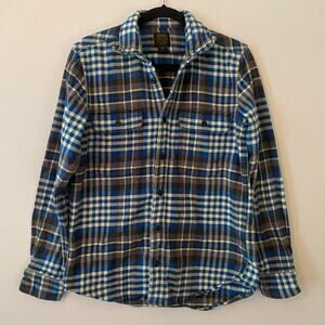 Filson Blue White 100% Cotton Flannel Plaid Button Up Shirt Men's size Small